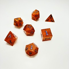 Orange Color with Blue Numbers Set of 7 Dice